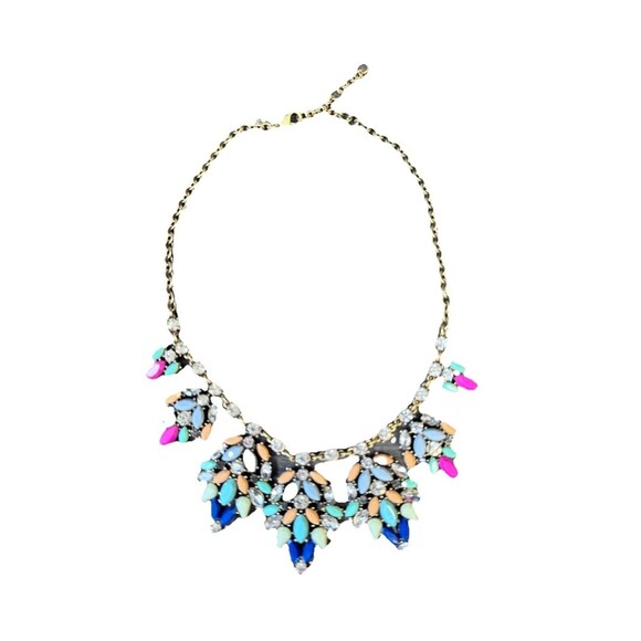 J.Crew Statement Necklace Multicolored Stones Gold Colored Chain  18-21" Vibrant - Picture 4 of 4